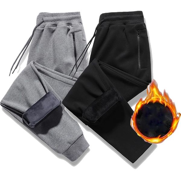 

winter warm fleece jogging pants men casual loose trousers thick cotton velvet elastic sweatpants plus size 8xl male streetwear, Black