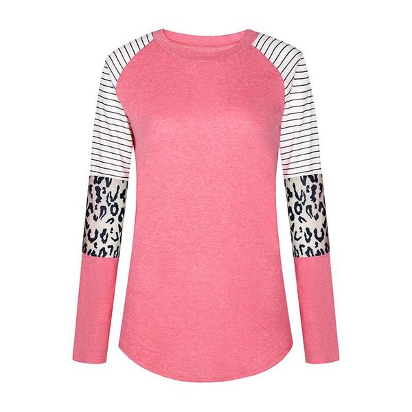 

women's t-shirt autumn women long sleeve t shirt 2021 striped tee female leopard stitching tees fashion loose lady, White