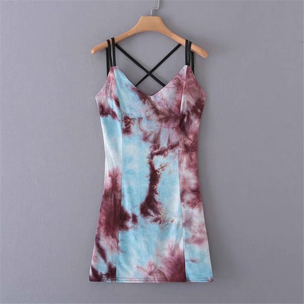 

new summer single style tie 2019 dye printed suspender dress a8ms8873, Black;gray