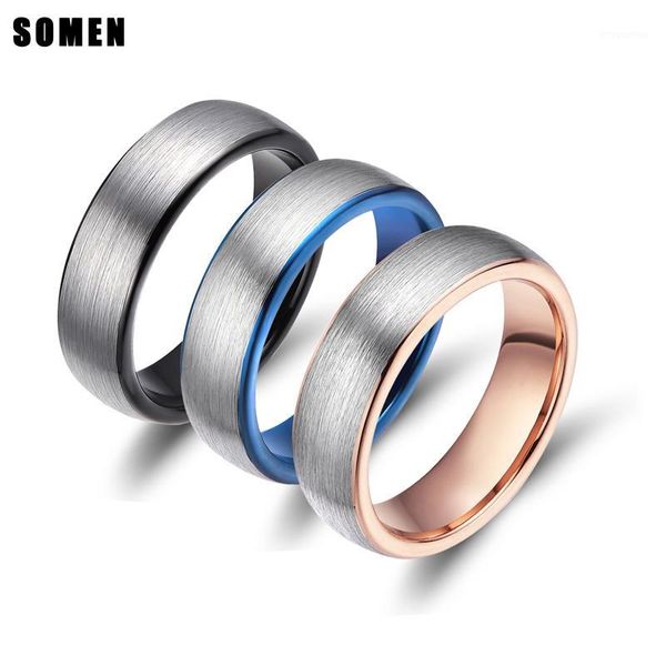

6mm domed design tungsten carbide ring brushed black blue rose gold inlay for women wedding band fashion jewelry friend gifts1, Golden;silver