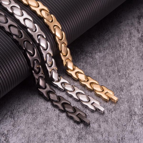 

cross steel magnetic bracelet male chain link stainless steel men bracelet benefits energy germanium magnetic for men, Black