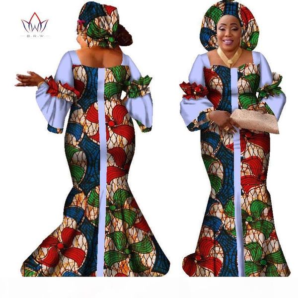 

африканские платья для женских модных дизайна новый африканский базин дизайн моды платье длинное платье с шарфом африканская одежда wy2347, White