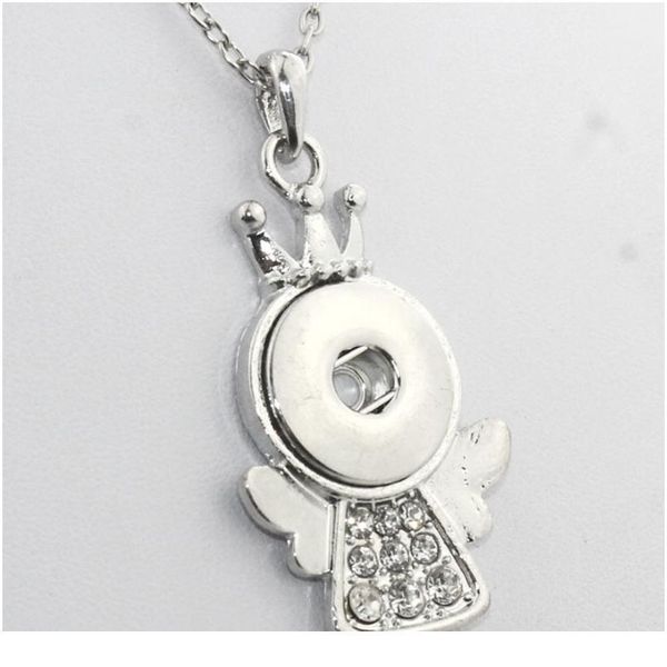 

2016 snap button jewelry angel pendant necklace for women oem odm (fit 18mm snaps) rhinestone necklac bbytcb, Silver