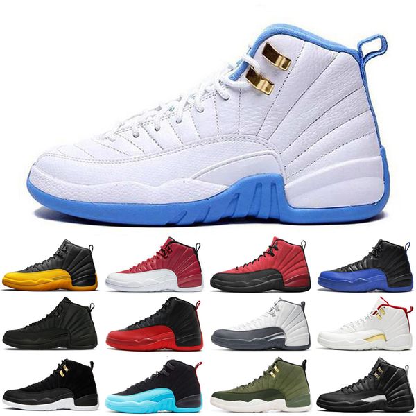 

12 12s men basketball shoes dark concord grey reverse flu game taxi indigo athletics mens trainers sports sneakers size 7-13, White;red
