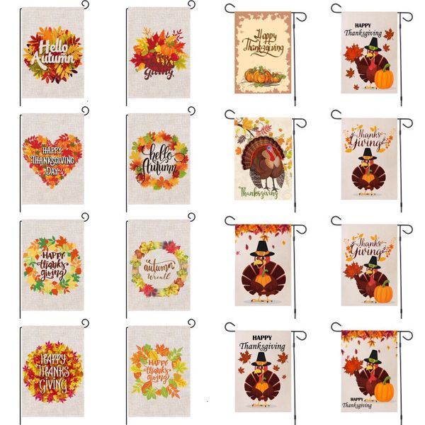

32cm pumpkin autumn turkey 47* maple leaf printed garden linen thanksgiving hanging flag