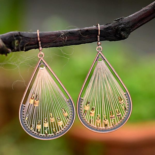 

dangle & chandelier douvei 2021 big water drop&round hanging drop earring handmade colorful silk thread beads earrings for women girl hea104, Silver