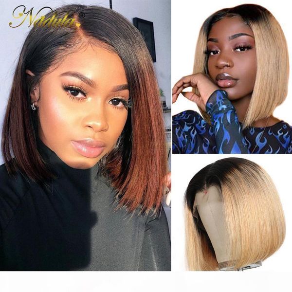 

nadula wig t1b27 & 1b 4 ombre short lace front wig 13*4 straight human hair bob pre plucked short wigs for black women, Black;brown