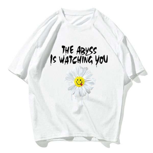

2021 new summer t flower harajuku male-style korean shirt male casual cotton short sleeve gf6m, White;black