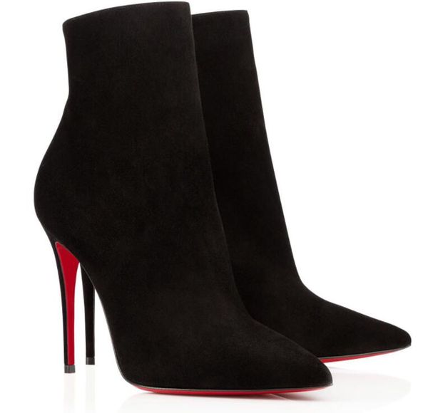 

winter elegant brands lady so kate ankle boots womens red bottom booties pointed toe high heels party wedding dress eu35-43,with box, Black