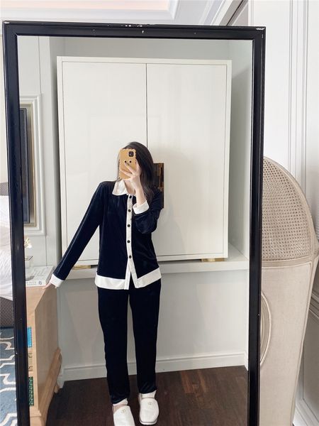 

velvet pajamas 2021 new black white women luxury sleepwear winter white long sleeve velvet women home pajamas designer #186#5940099, Black;red