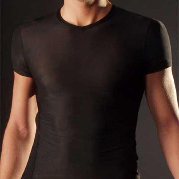 

men transparent mesh t shirts super thin ice silk t-shirts muscle compression tees breathable black tshirt short sleeve, White;black