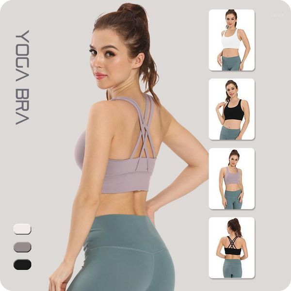 

gym clothing 2021 style high-strength running sports brassiere no steel ring push up yoga vest cross-back underwear1, White;black