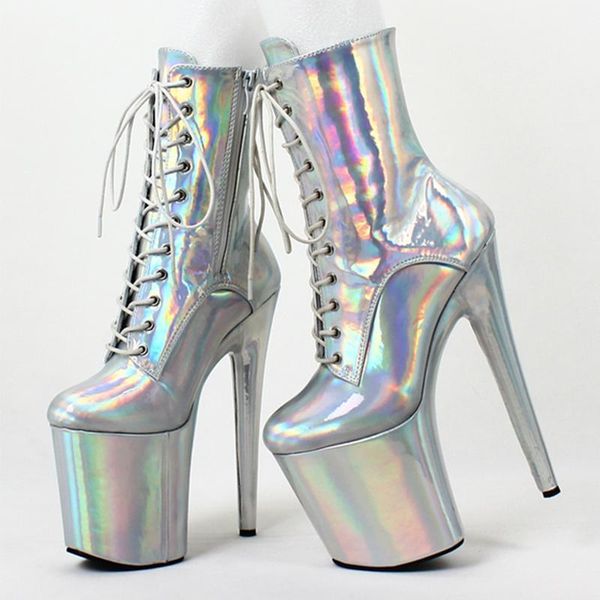 

boots patent leather lace up ankle women plus size high heels platform shoes woman nightclub party performance short boot wb14821, Black