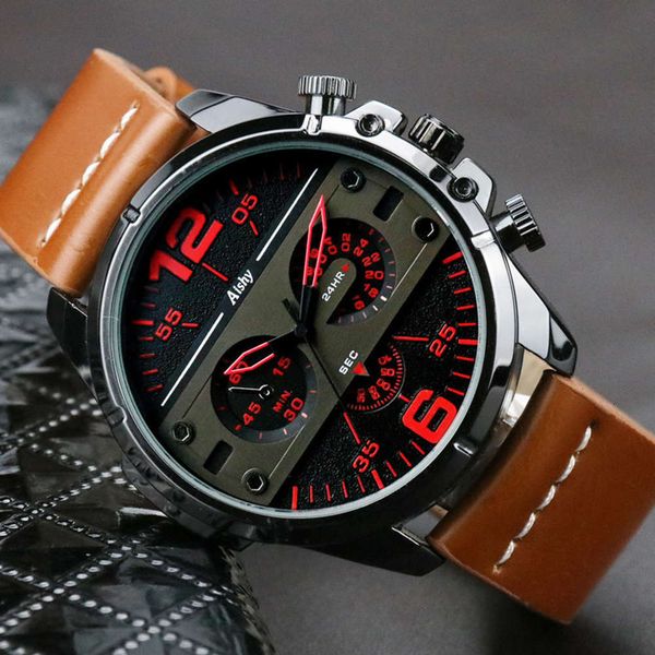 

men's watch sport watch men's new cool dial waterproof quartz watch, Slivery;brown