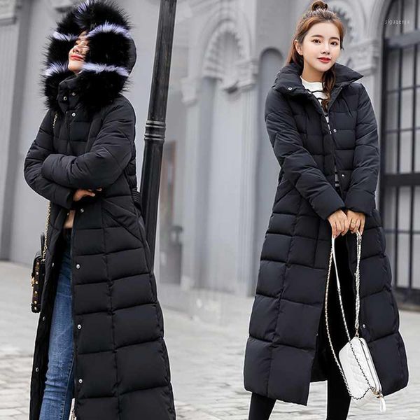 

3xl new autumn winter women parka solid zipper long sleeve hooded medium length thick outwear coat jacket 2021 fashion cotton1, Black