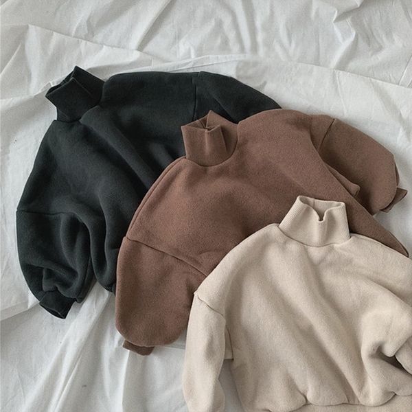 

wholesale 2021 spring new kids hoodies solid high collar long sleeve loose thick sweatershirt coat boys girls clothes e929, Black