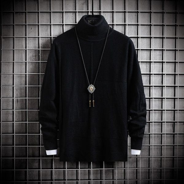 

men's sweaters men brand sweater 2021 spring autumn fashion casual cotton pullovers male turtleneck 100% knit solid coat, White;black