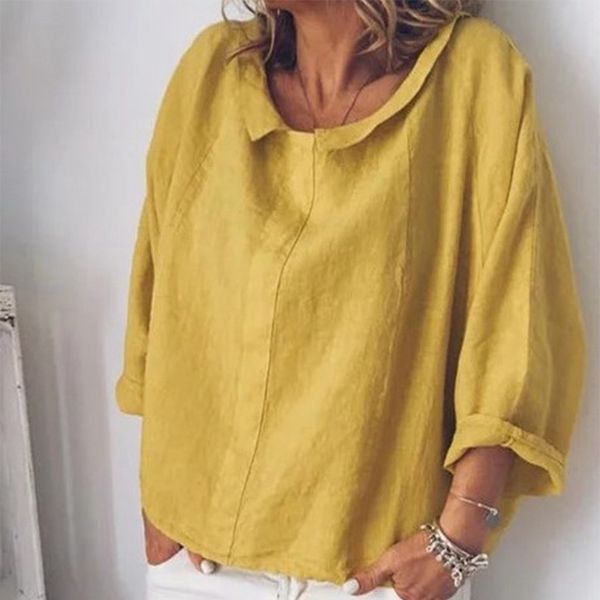 

women's cotton linen long sleeve shirt peter pan collar plus size 5xl plain womens and blouses summer casual shirts y200622, White