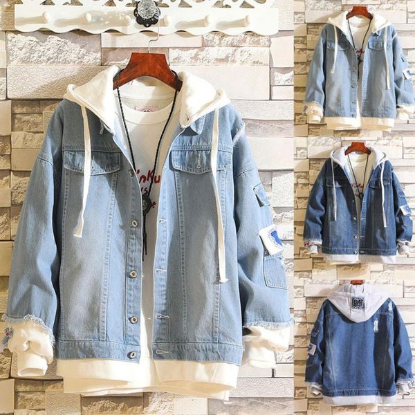 

men autumn winter casual vintage wash distressed denim durable long sleeve jacket coat m09061, Black;brown
