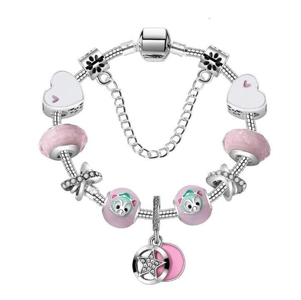 

925 silver 18 19 20 cm charm bracelet bracelets for women royal heart bracelet pink crystal beads diy jewelry with custom