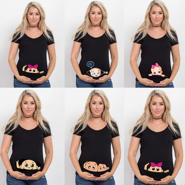 

summer funny cartoon print maternity clothing plus-size short sleeve pregnant t-shirt women t-shirts, White