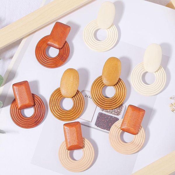 

dangle & chandelier boho fashion round square geometric natural wood drop earrings for women bohemian trendy simple wooden earring jewelry1, Silver
