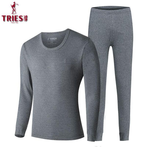 

tries 100% cotton autumn winter round neck warm long johns set for men ultra-soft solid color thin thermal underwear men pajamas, Black;brown