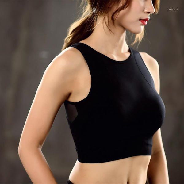 

gym clothing women breathable mesh sport yoga bra shockproof padded athletic running seamless fitness vest #401, White;black