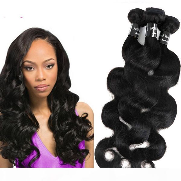 

brazillian body wave bundles virgin human hair weaves wefts 8-34" unprocessed indian malaysian russian cambodian mongolian hair extensi, Black
