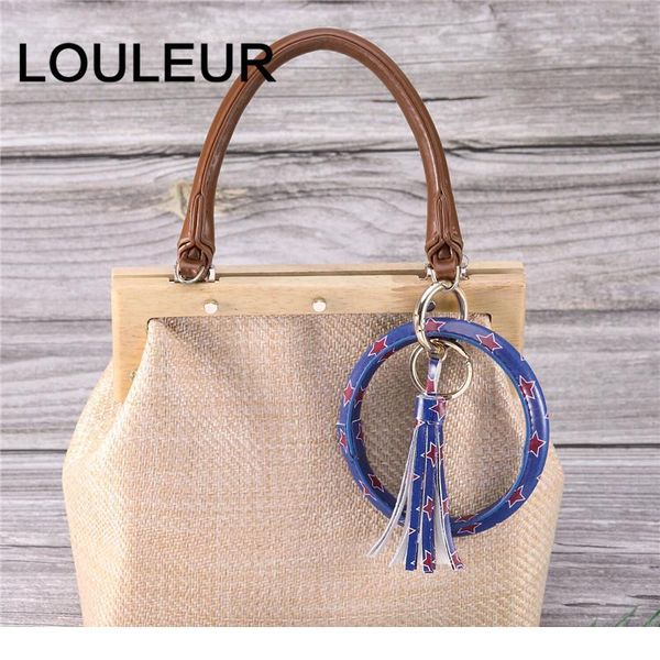 

new fashion pu leather round key chain custom circle tassel wristlet bracelet keychains women girl key ring jewe qyluxc