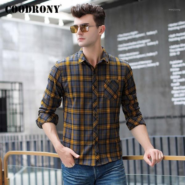 

coodrony brand long sleeve shirt men fashion plaid mens shirts spring autumn business dress casual camisa masculina pocket c60021, White;black