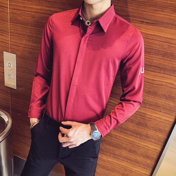 

spring new letter long sleeve tuxedo shirts for men clothes 2021 simple all match slim fit casual office work blouses 2xl-s sale, White;black