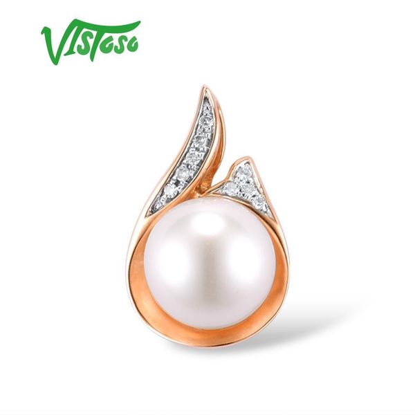 

vistoso women pure 14k 585 rose gold sparkling diamond elegant fresh water pearl pendant for lady fine jewelry q1218, Silver