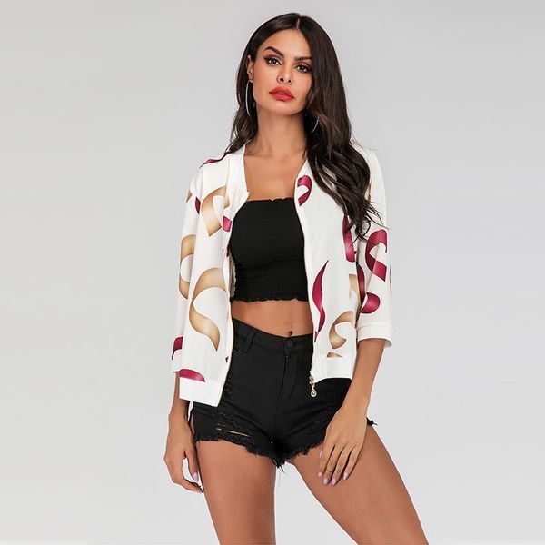 

women's jackets womens spring and autumn lightweight casual pattern printing short coats comfort loose 3/4 sleeves zipper, Black;brown