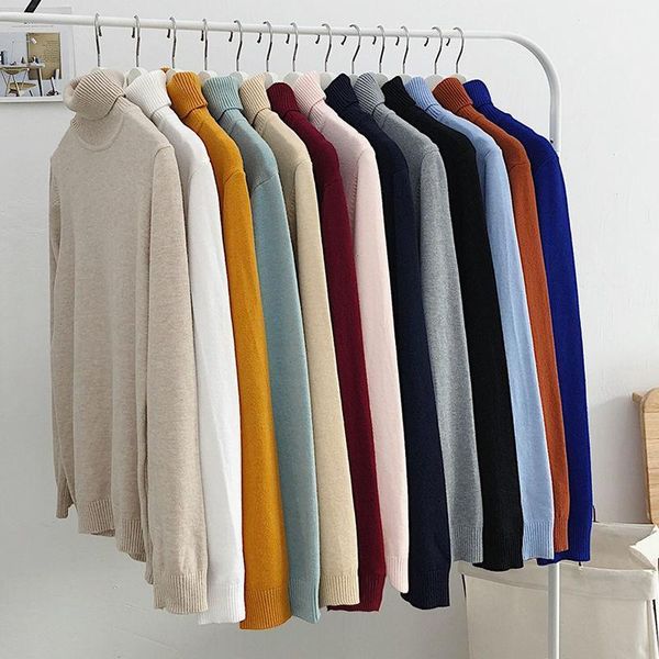 

men 12 colors turtleneck sweater women's classic solid color sweater knitted korean streetwear clothing1, White;black
