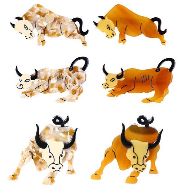 

pins, brooches 8 design cow pin resin acrylic bull pins vintage ox dress accessory jewelry, Gray