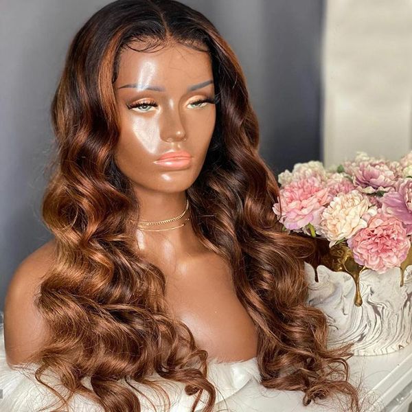 

lace front human hair wigs highlight brown virgin brazilian hair wigs pre plucked loose wave human 180% density, Black;brown