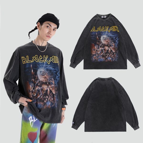 

dark icon print washing material hip hop tshirt men oversized streetwear men's t-shirt cotton tee shirt for man, White;black