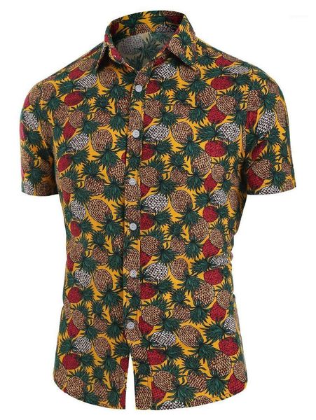 

new pineapple print men shirt summer fashion short sleeves hawaiian shirts casual man masculina blouses oversized chemises -5xl1, White;black