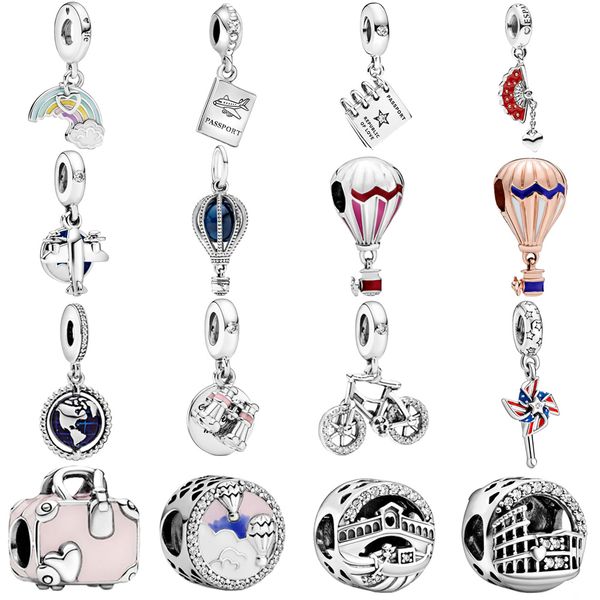 

925 sterling silver travel series charms beads fit original pan charm bracelets women diy jewelry making gift, Black