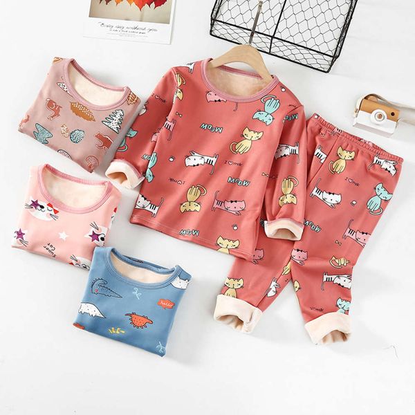 

warm underwear with plush and thickened winter children's household cloth pajamas suit108k, Blue;red