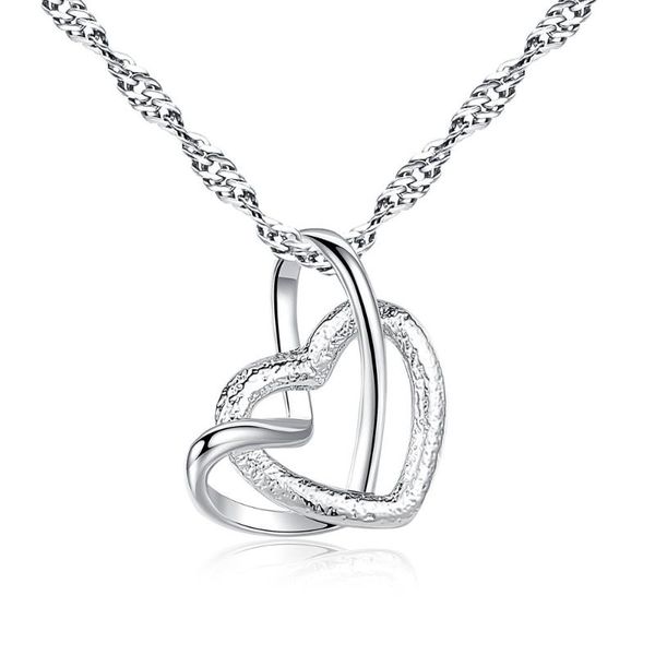 

pendant necklaces classic frosted double heart necklace water wave chain silver color choker for women birthday gift collares
