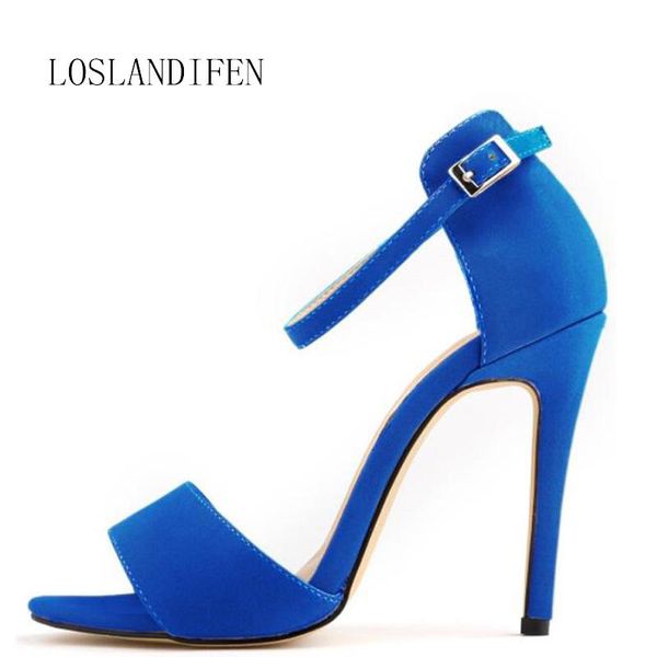 

loslandifen women flock party high heel sandals shoes plus size 35-42 ladies ankle buckle strap office sandals shoes, Black