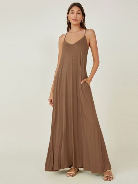 

pocket side solid cami dress m0fj#, Black;gray