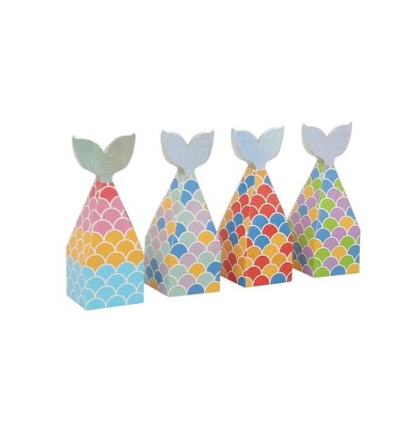 

5pcs mermaid tail shaped candy box 250gsm kraft paper box chocolate packaging boxes baby shower party candy 5x5x14.5cm