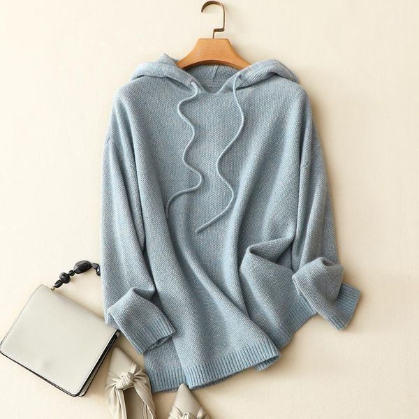 

2021 autumn winter new fashion women's string hooded sweater cozy 100% cashmere sweater pullovers1, White;black