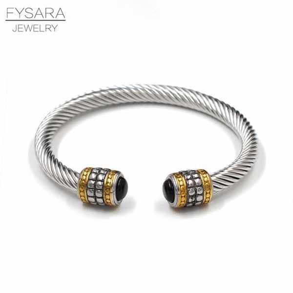 

fysara cable wire twist cuff bracelets imitation pearl bangles designer brand vintage jewelry bangles women bracelets jllrhl, Black