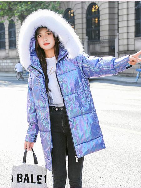 

fashion winter women's long glossy big real fur collar silver down jackets hooded coat parkas thick winter jacket women outwear1, Black