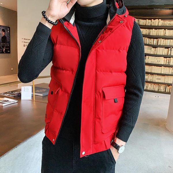 

down vest men autumn winter men's sleeveless jacket casual men's waistcoat hooded vest new 2019 outer teenagers1, Black;brown