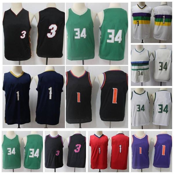 

youth kid 3 wade 34 antetokounmpo 1 williamson booker basketball stitched, Black